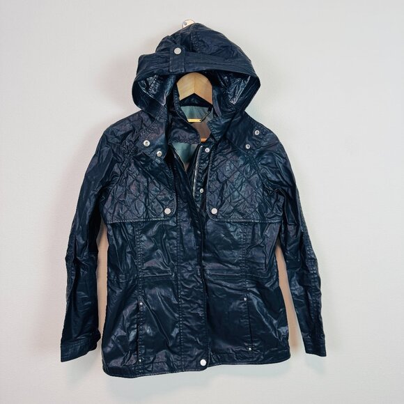 Trina Turk Faux Leather Jacket Womens 4 black slick look hooded coat - Picture 1 of 9